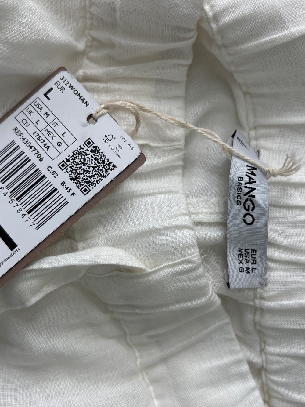 Nordstrom Mango 100%Linen Drawstring Pants Size L - waist 17” - 20” - inseam 29” - Picture 5 of 5